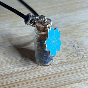 Blue Flower Pendant Glass Bottle Necklace